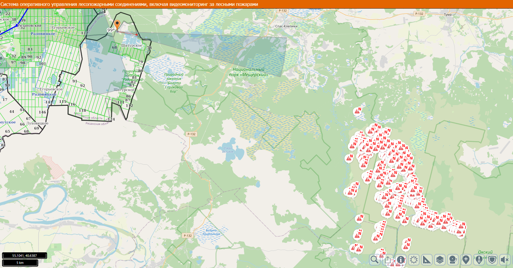 Карта лесных пожаров рязанской области
