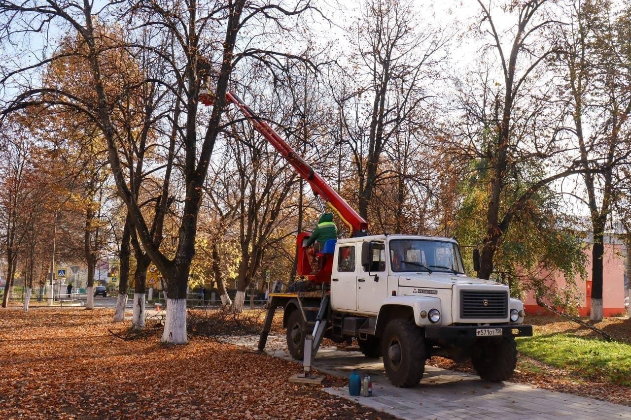 Ведутся работы по опиловке аварийных деревьев, расположенных в сквере имени  Владимира Полякова / Администрация городского округа Ступино