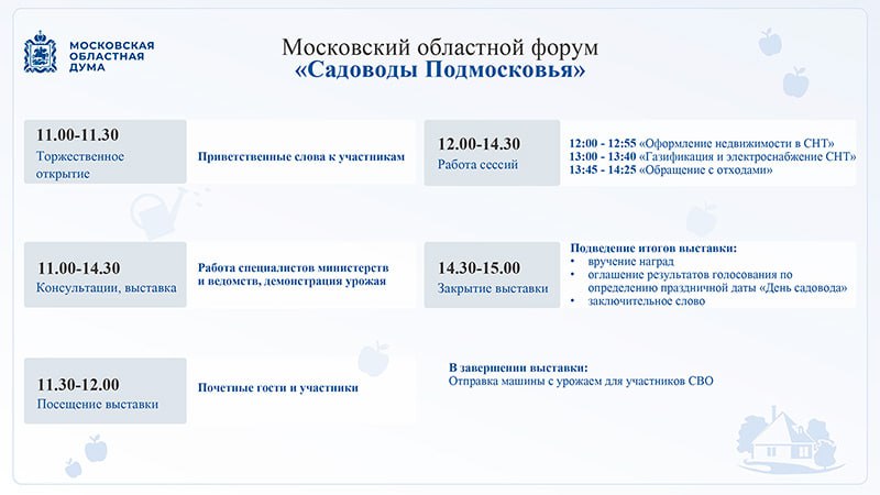 Московская областная Дума проведет Московский областной форум «Садоводы Подмосковья»